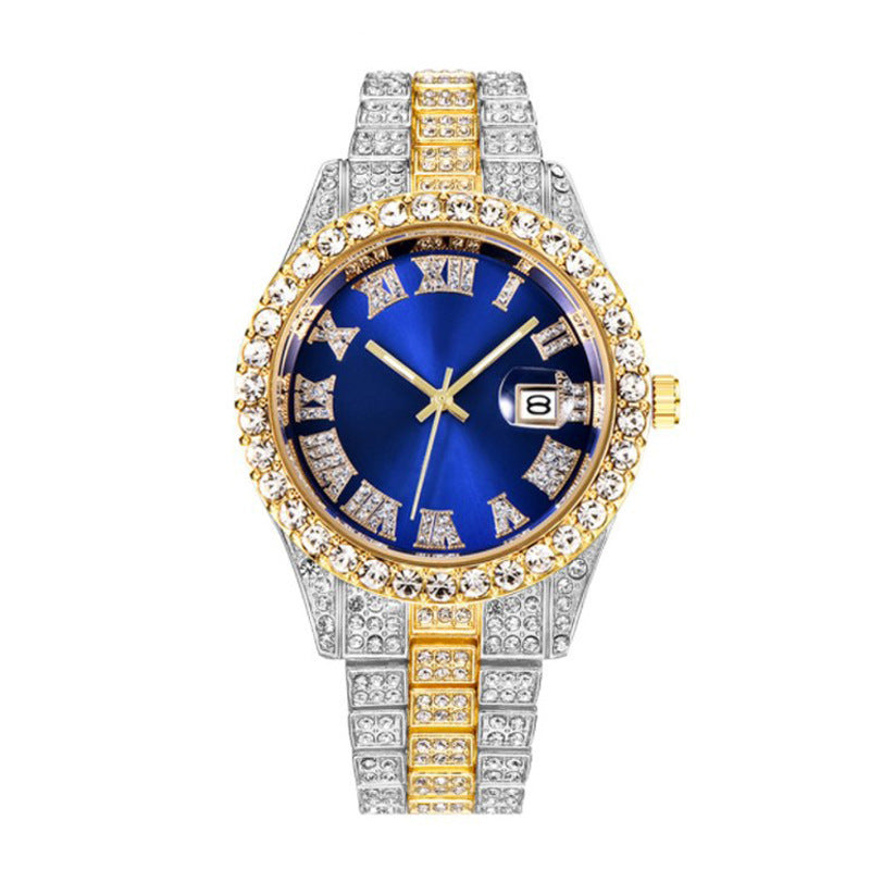 Hot Men's Steel Belt Hip Hop Roman Scale Diamond Quartz Watch Just NoNy