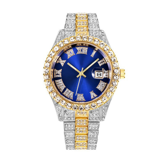 Hot Men's Steel Belt Hip Hop Roman Scale Diamond Quartz Watch Just NoNy