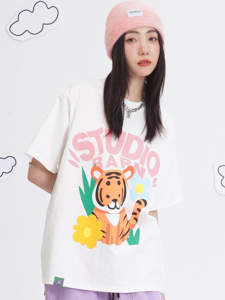 Cute Tiger Cartoon Print ladies T-shirt-justnony