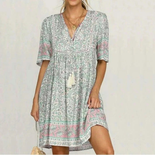 Hollow Short Sleeve Sexy V-Neck Dress-justnony