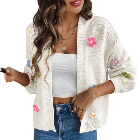 Floral Knitted Cozy Cardigan Sweater Just NoNy