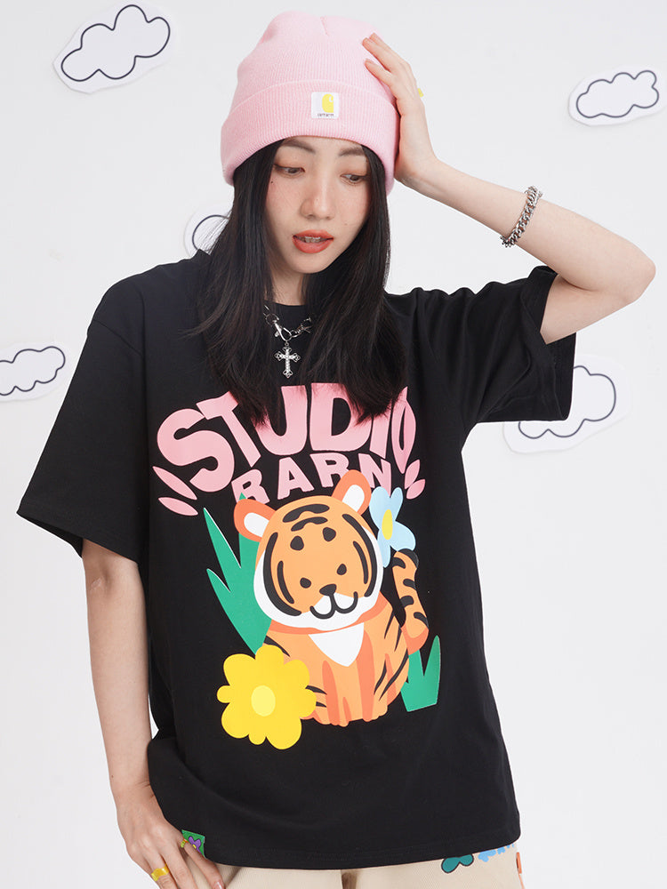 Cute Tiger Cartoon Print ladies T-shirt-justnony