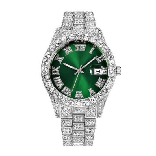 Hot Men's Steel Belt Hip Hop Roman Scale Diamond Quartz Watch Just NoNy