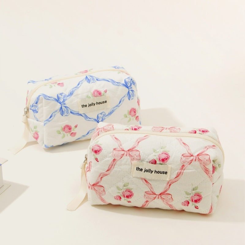 Large Capacity Bow Pattern Cotton Makeup Bag -justnony