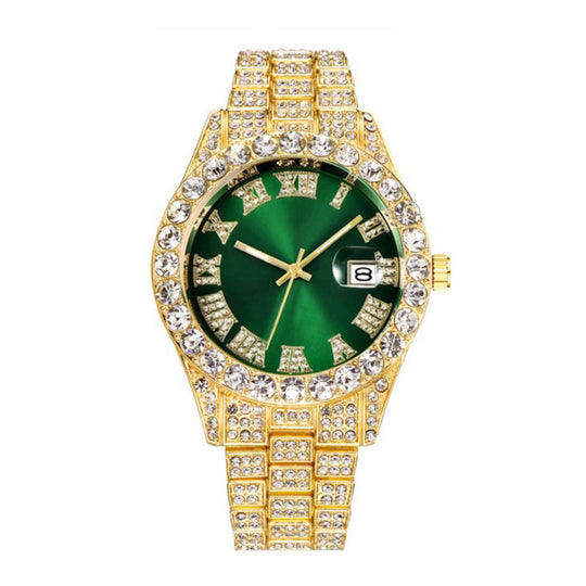 Hot Men's Steel Belt Hip Hop Roman Scale Diamond Quartz Watch Just NoNy