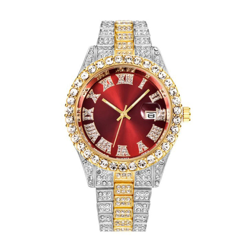Hot Men's Steel Belt Hip Hop Roman Scale Diamond Quartz Watch Just NoNy