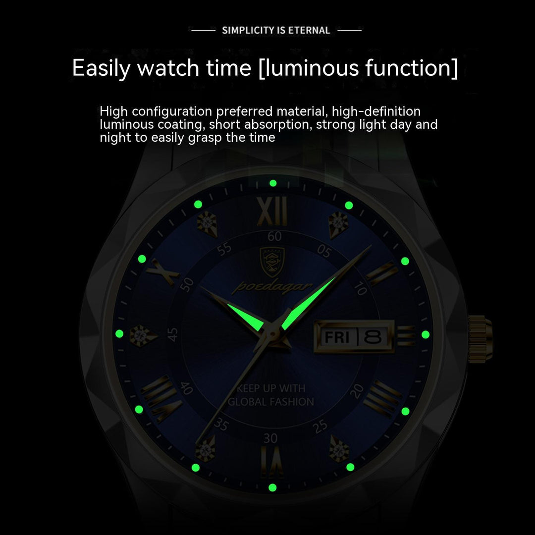 Men's Waterproof Double Calendar Luminous Quartz Watch Just NoNy
