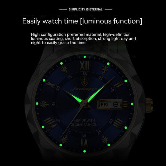 Men's Waterproof Double Calendar Luminous Quartz Watch Just NoNy
