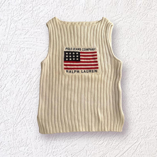 American Flag Print Sleeveless Sweater Vest