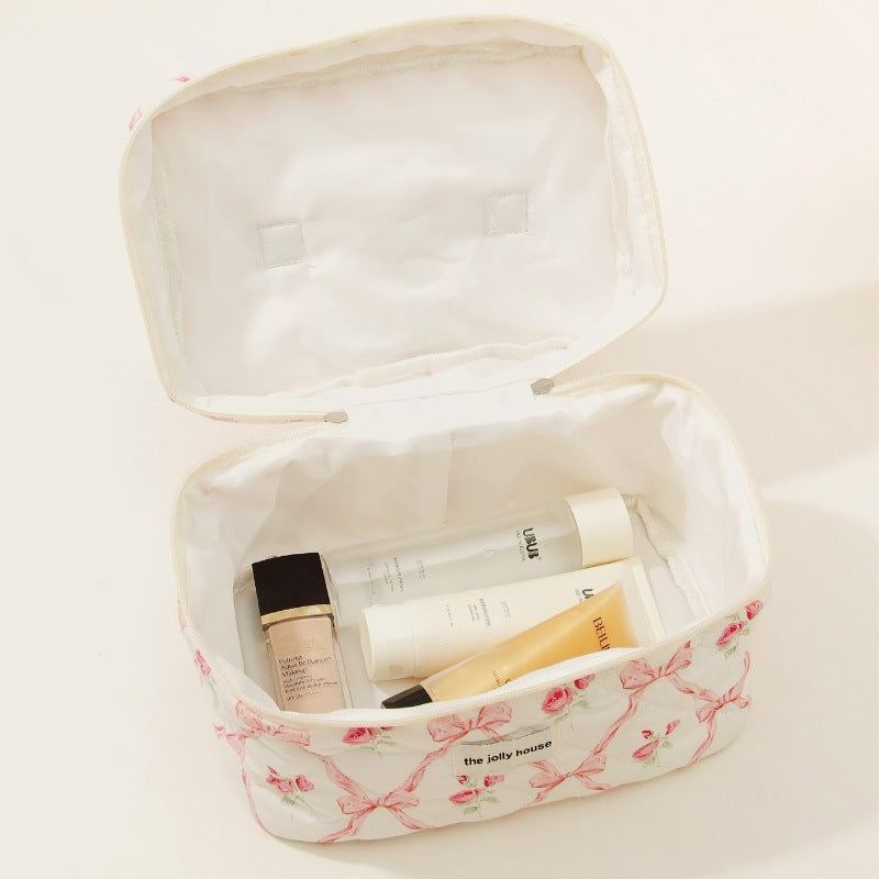 Large Capacity Bow Pattern Cotton Makeup Bag -justnony