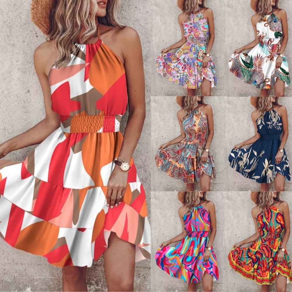 Summer European And American New Printed Halter Women's Dress Just NoNy