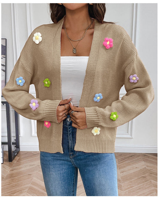 Floral Knitted Cozy Cardigan Sweater-justnony