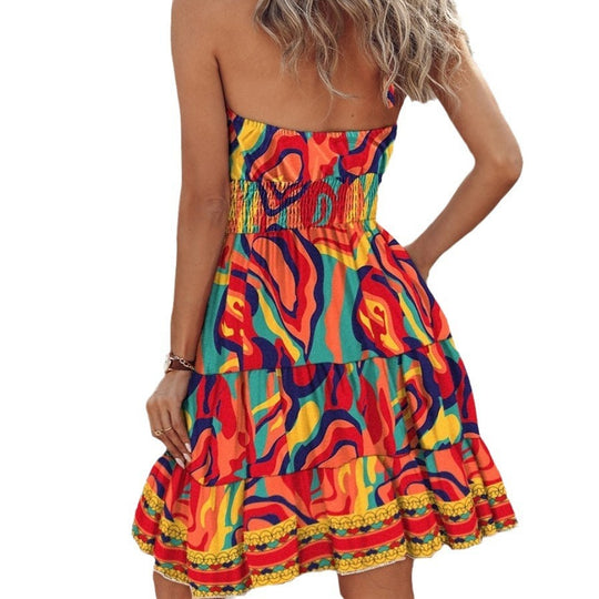 Summer European And American New Printed Halter Women's Dress Just NoNy