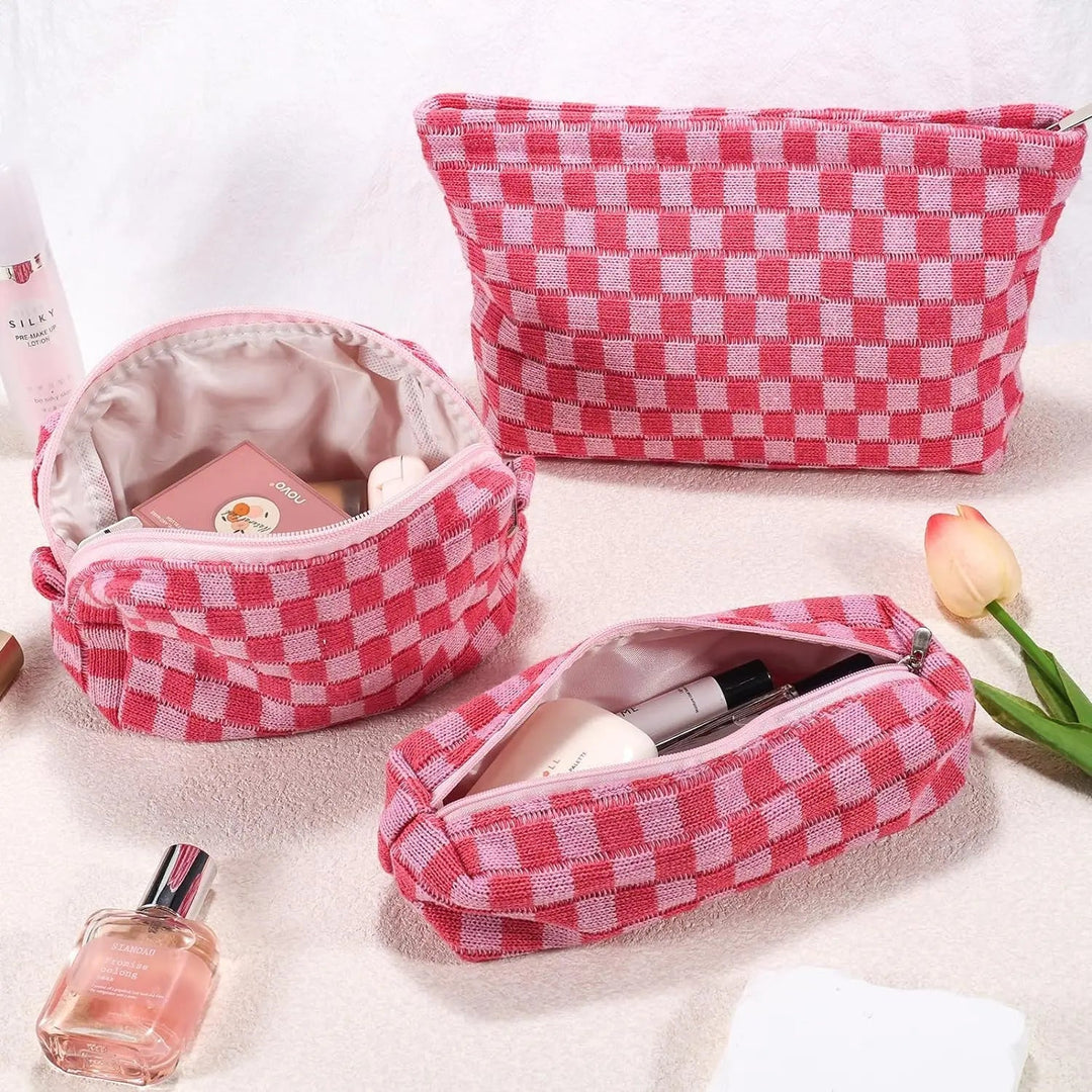 Chic Plaid Makeup Bag Set -Chic Plaid Makeup Bag Set