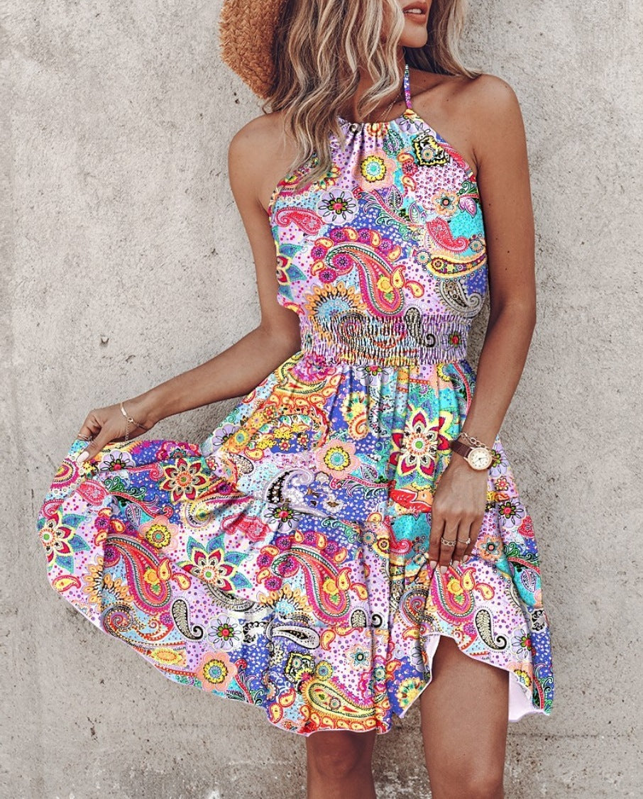 Summer European And American New Printed Halter Women's Dress Just NoNy