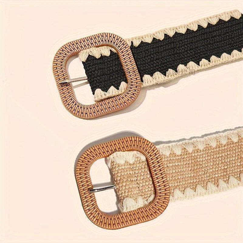 Elegant Ladies Wooden Buckle Waist Belt