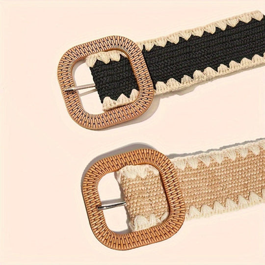 Elegant Ladies Wooden Buckle Waist Belt