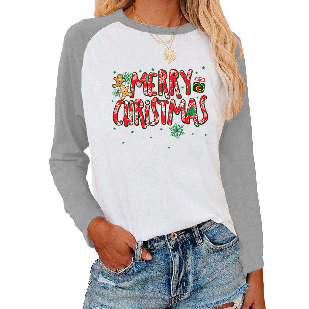 Christmas Pattern Print Long Sleeve Women's T-shirt-justnony