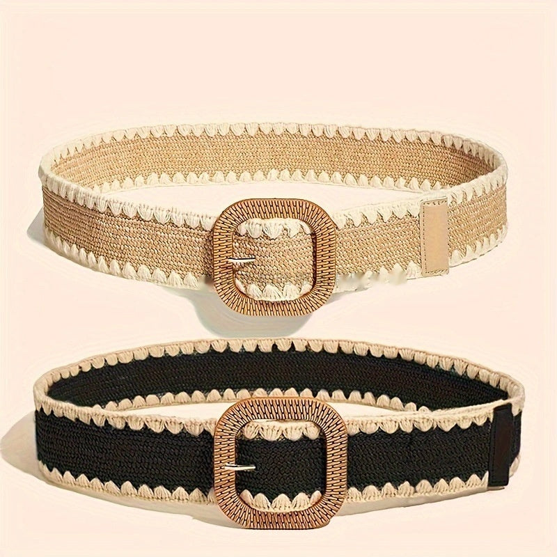 Elegant Ladies Wooden Buckle Waist Belt