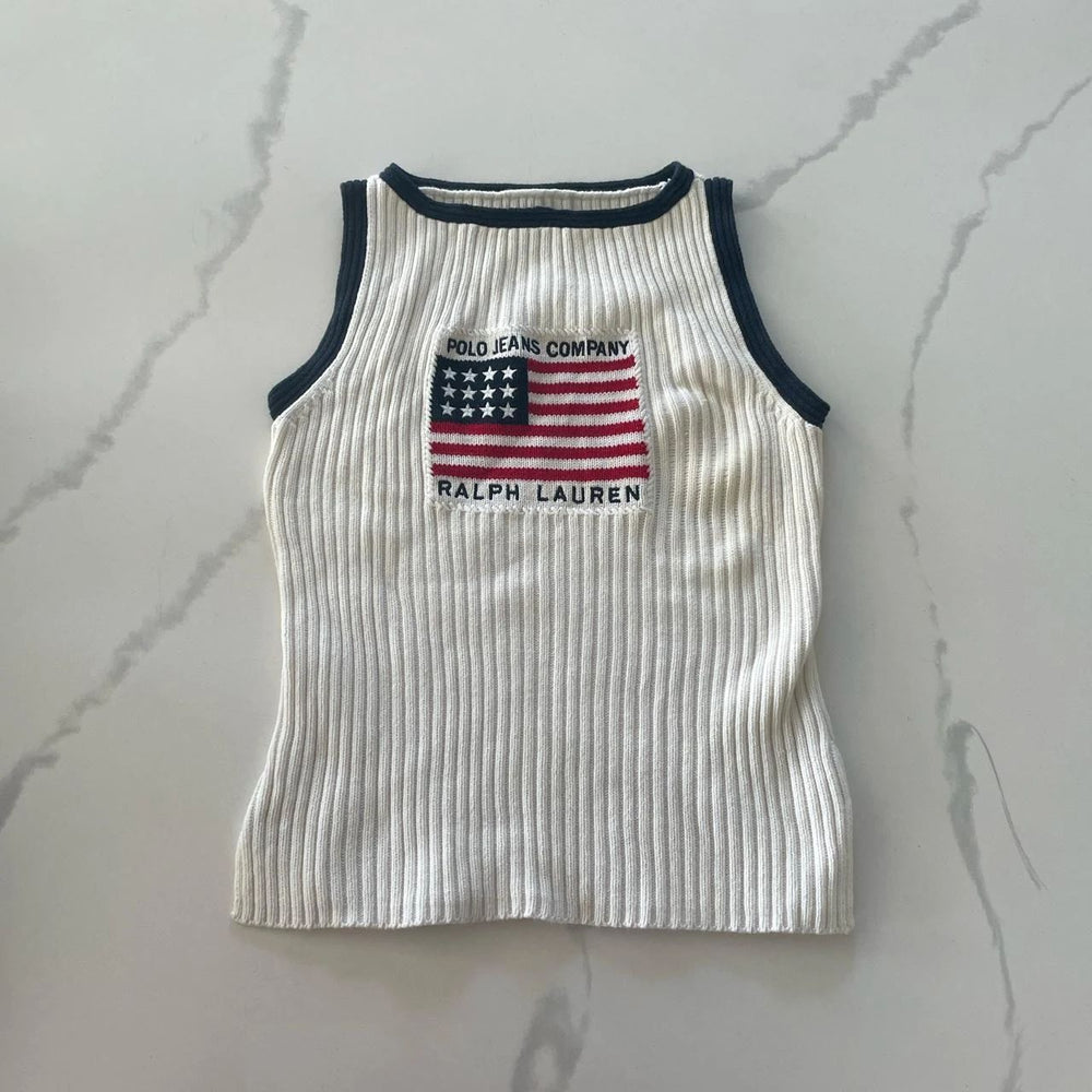 American Flag Print Sleeveless Sweater Vest