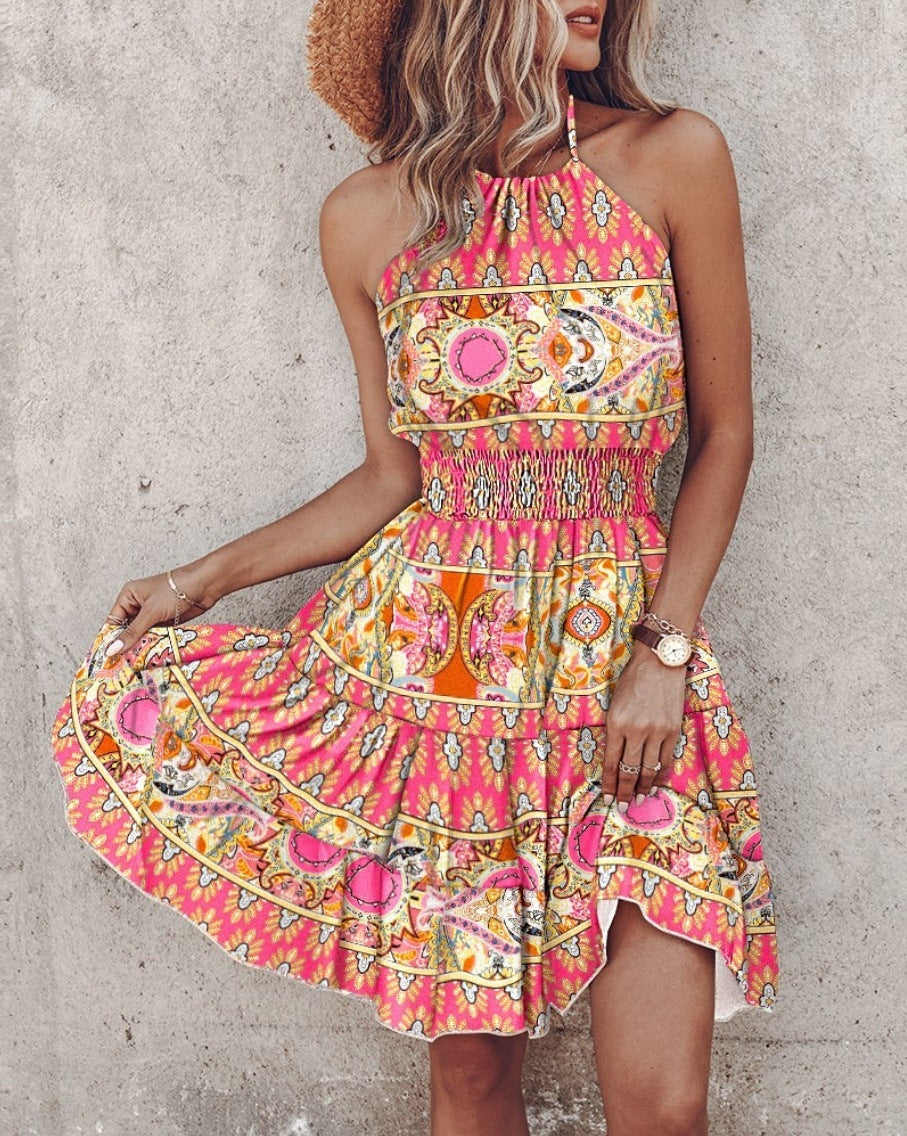 Summer European And American New Printed Halter Women's Dress Just NoNy