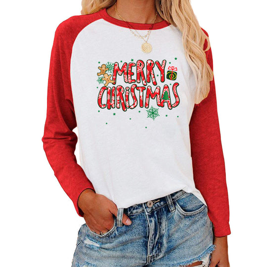 Christmas Pattern Print Long Sleeve Women's T-shirt-justnony