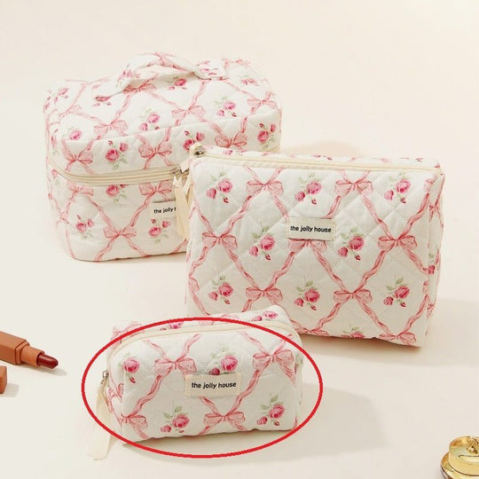 Large Capacity Bow Pattern Cotton Makeup Bag -justnony