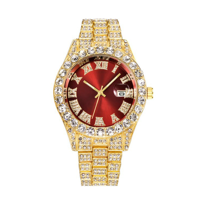 Hot Men's Steel Belt Hip Hop Roman Scale Diamond Quartz Watch Just NoNy