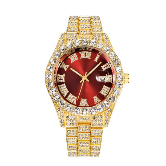 Hot Men's Steel Belt Hip Hop Roman Scale Diamond Quartz Watch Just NoNy