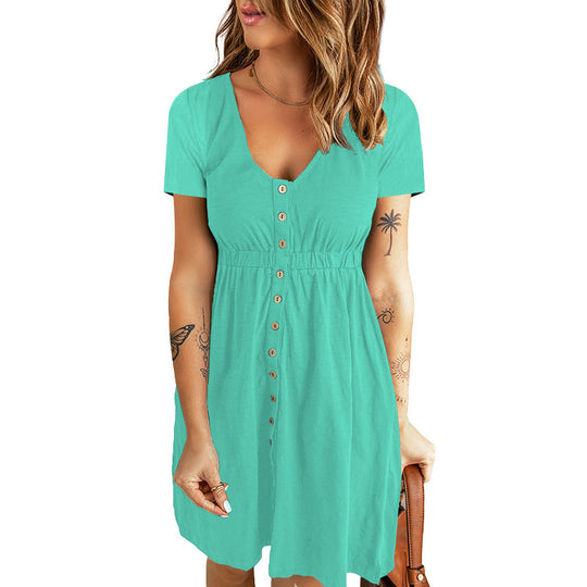 Solid Color Midi Dress V Neck Waist Just NoNy