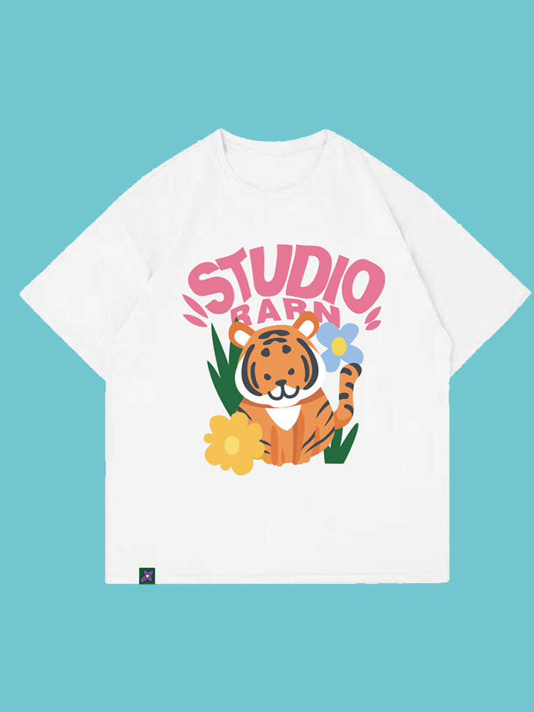 Cute Tiger Cartoon Print ladies T-shirt-justnony