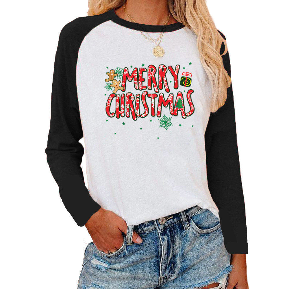 Christmas Pattern Print Long Sleeve Women's T-shirt-justnony