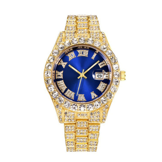 Hot Men's Steel Belt Hip Hop Roman Scale Diamond Quartz Watch Just NoNy