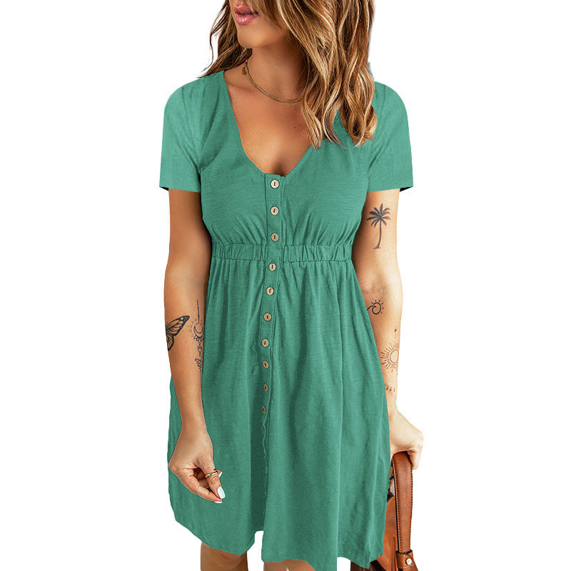 Solid Color Midi Dress V Neck Waist Just NoNy