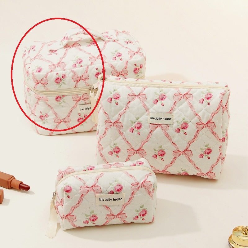 Large Capacity Bow Pattern Cotton Makeup Bag -justnony